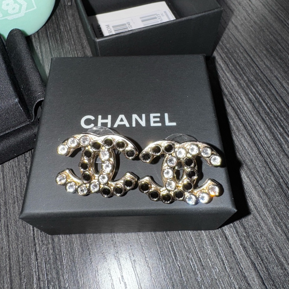 Chanel Gold and Silver Crystal Earrings
